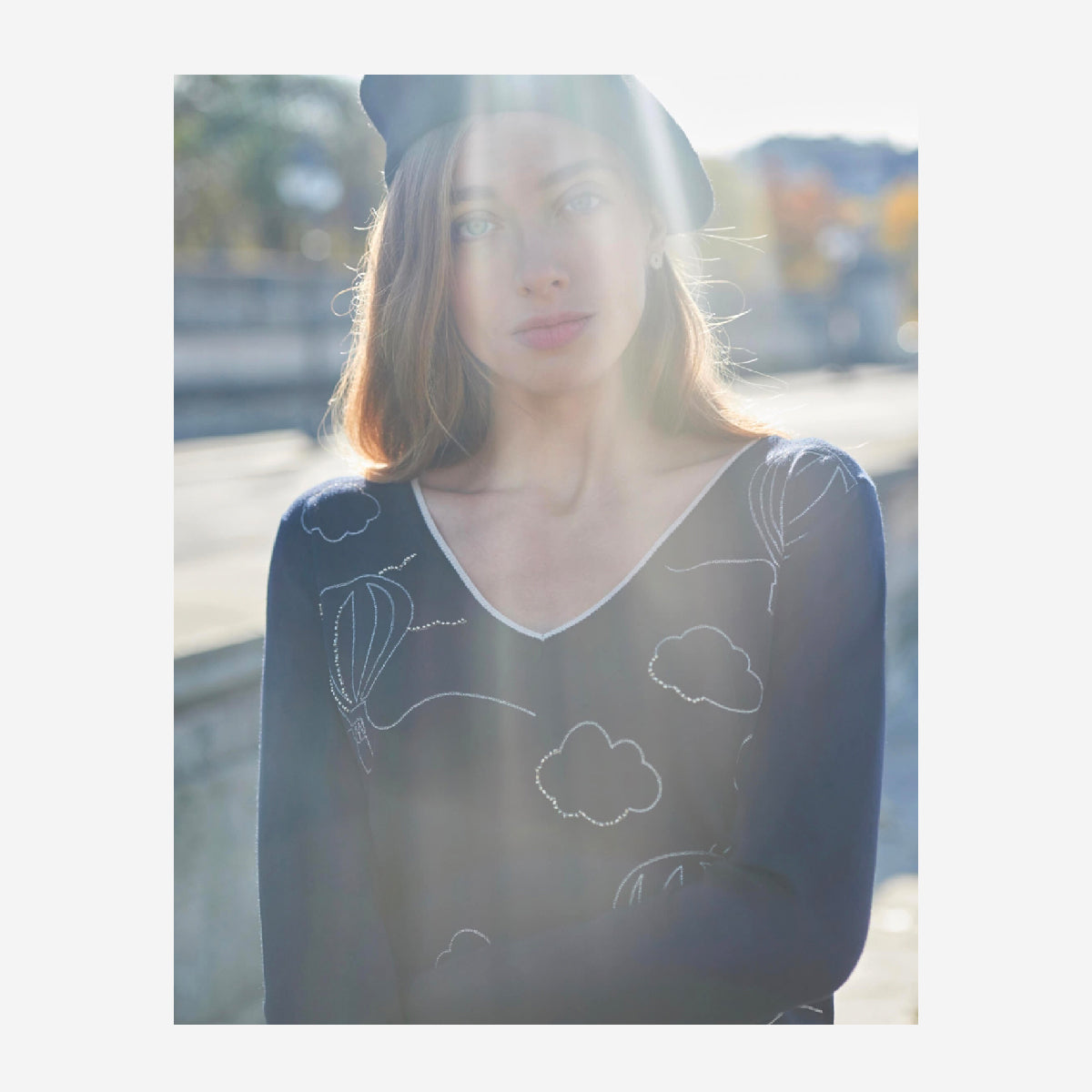 LONG SLEEVED V NECKED NAVY EMBELLISHED JUMPER