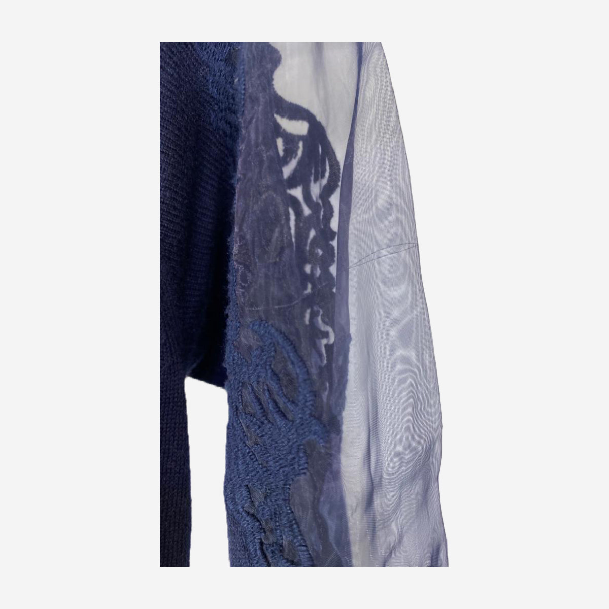 STUNNING NAVY TUNIC WITH SHEER CUT OUT SLEEVE