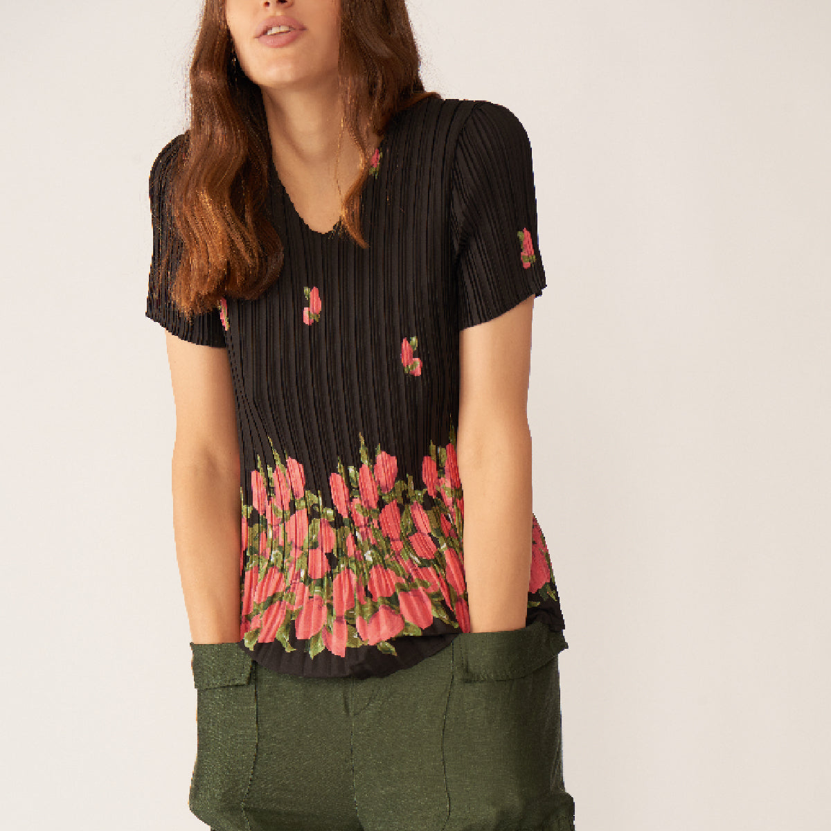 SHORT SLEEVED PRINTED TOP