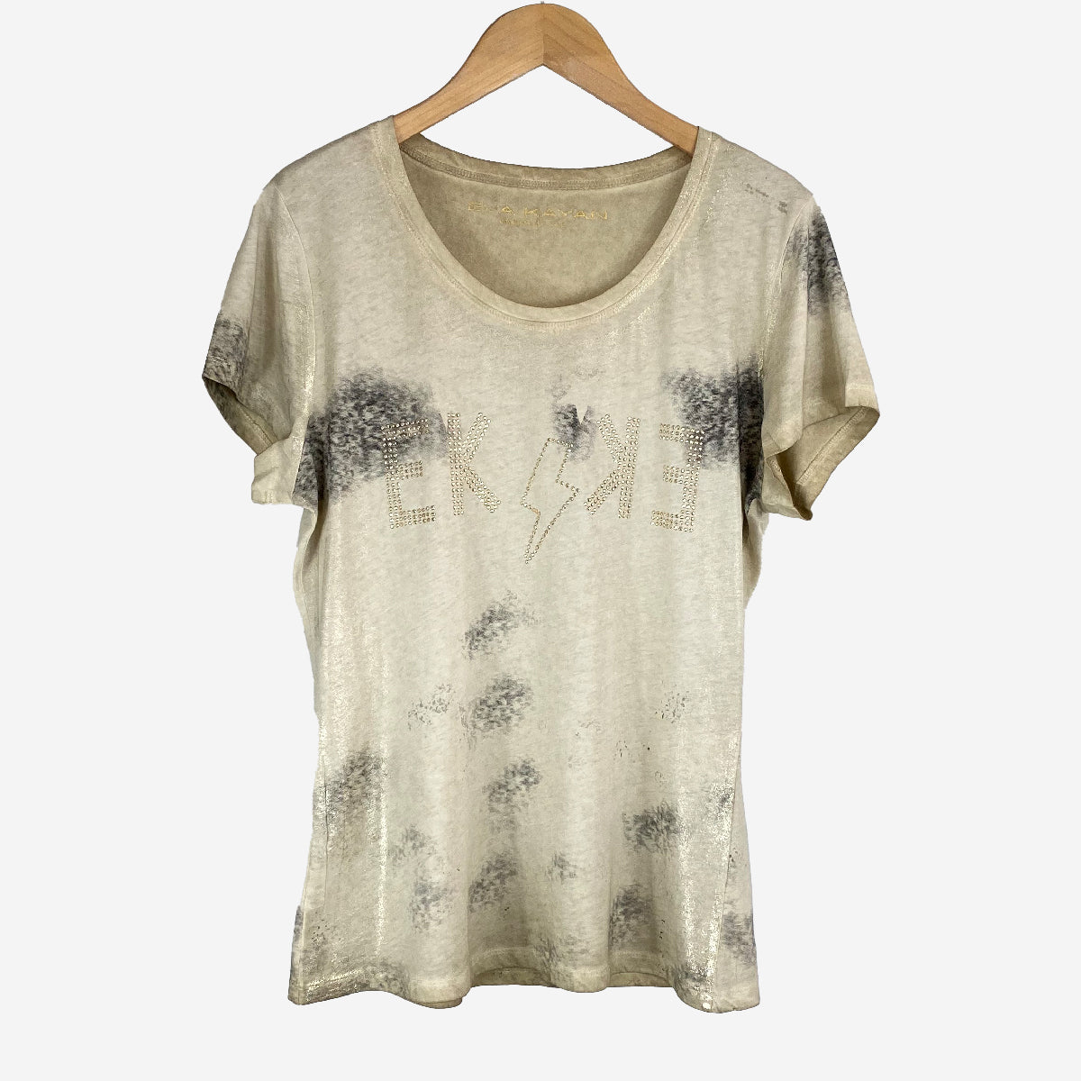 FADED EFFECT T-SHIRT WITH STUDDED EVA KAYAN LOGO