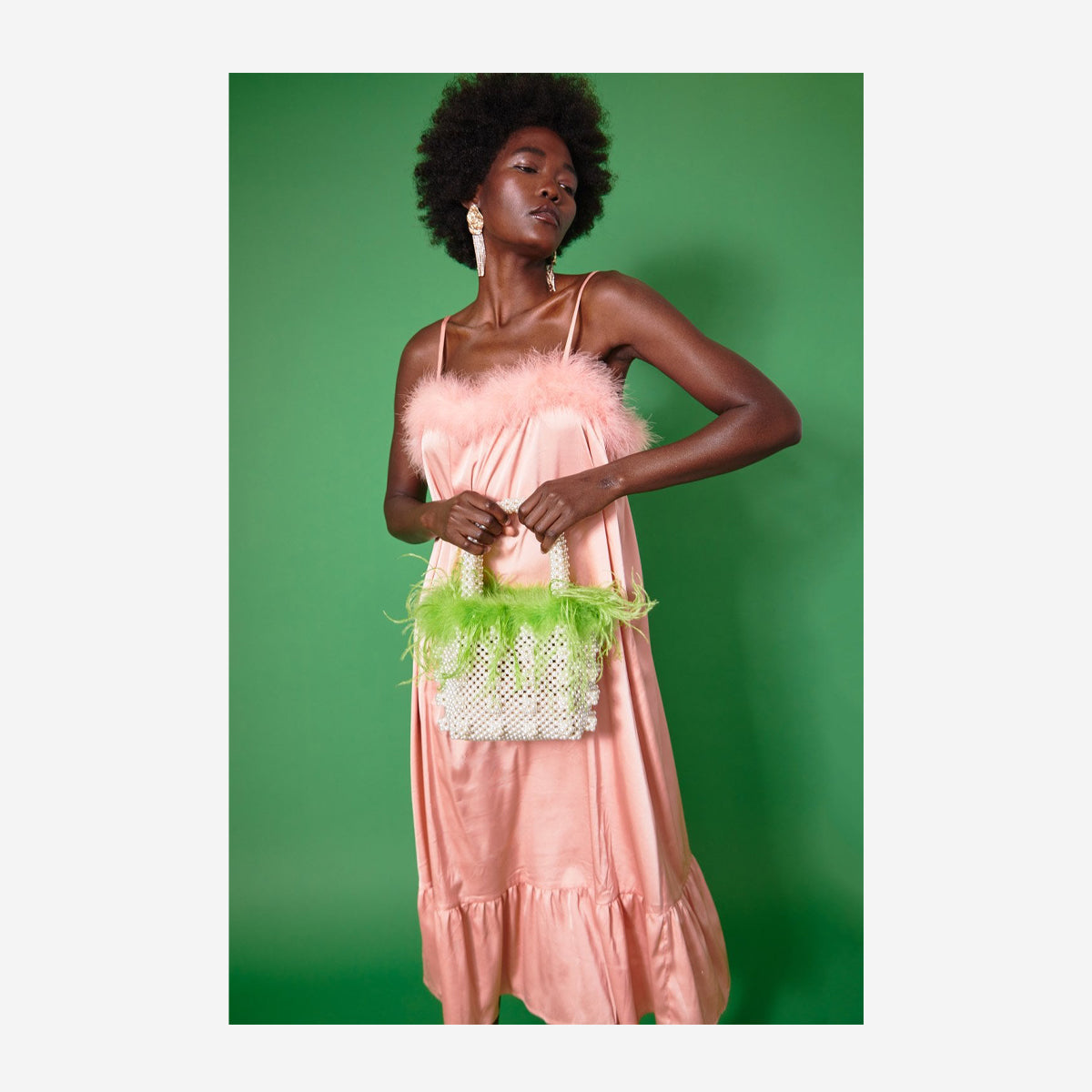LULU SATIN MARBO FUR DRESS