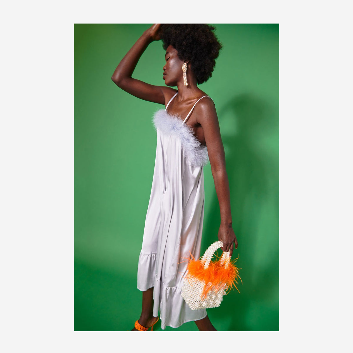 LULU SATIN MARBO FUR DRESS