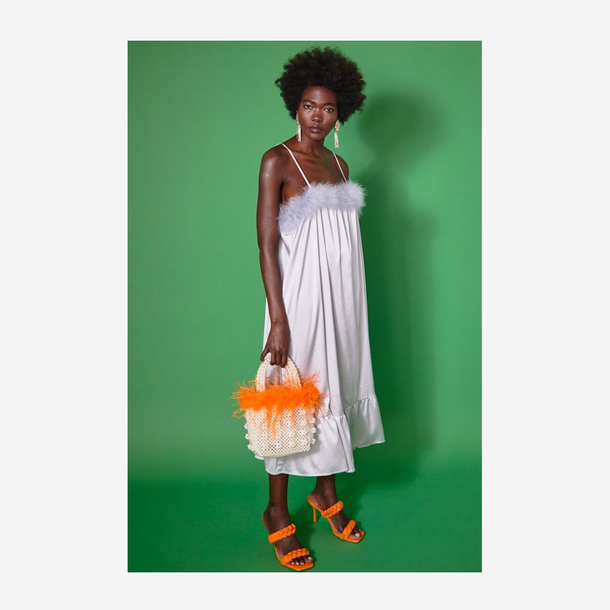 LULU SATIN MARBO FUR DRESS