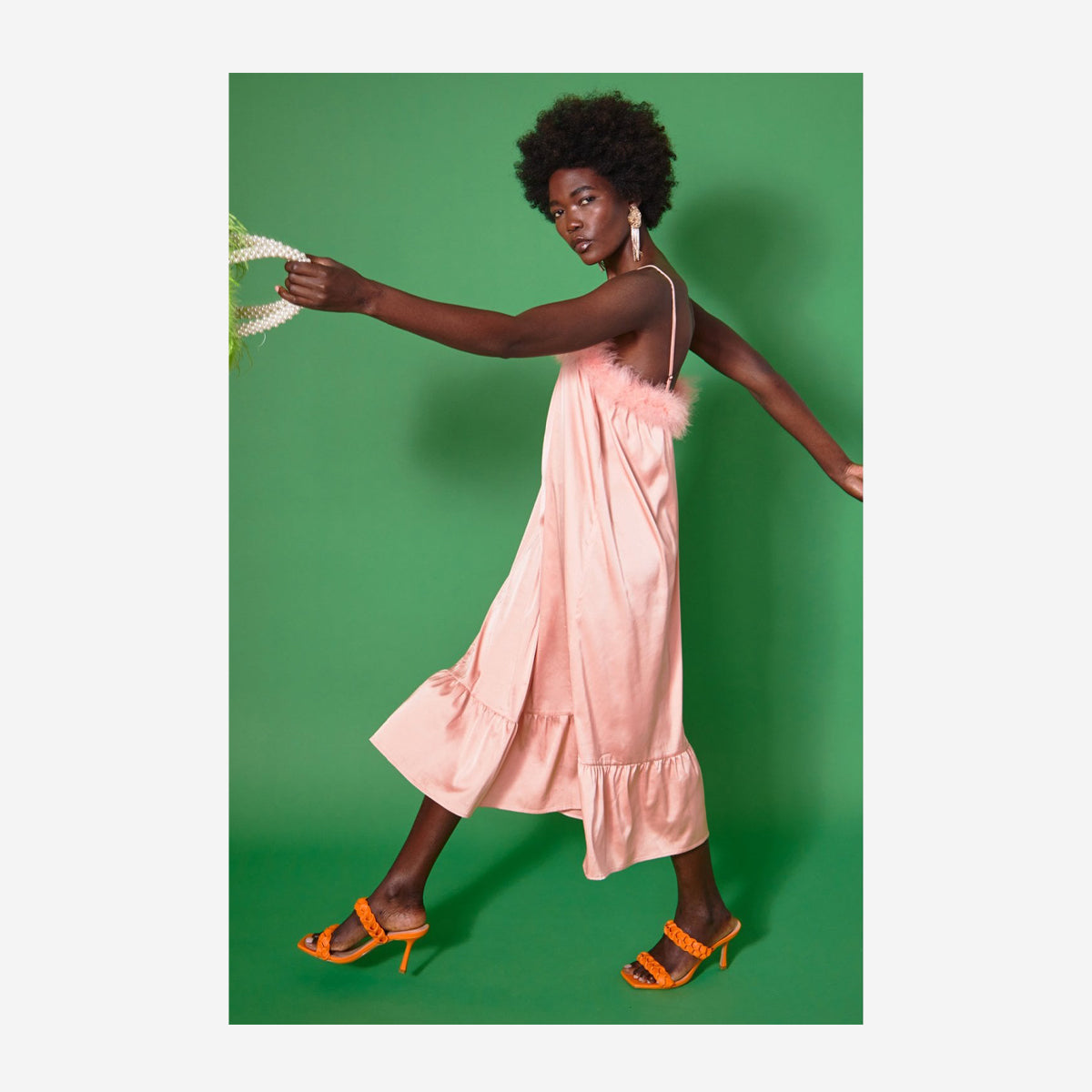 LULU SATIN MARBO FUR DRESS