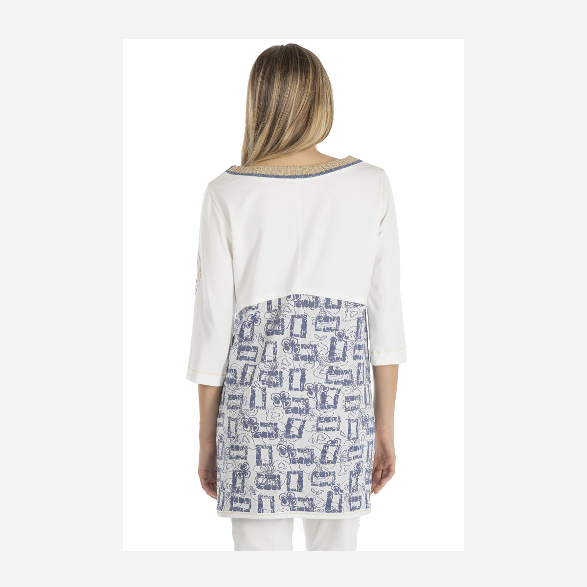 3/4 SLEEVE CONTRAST PRINT TOP