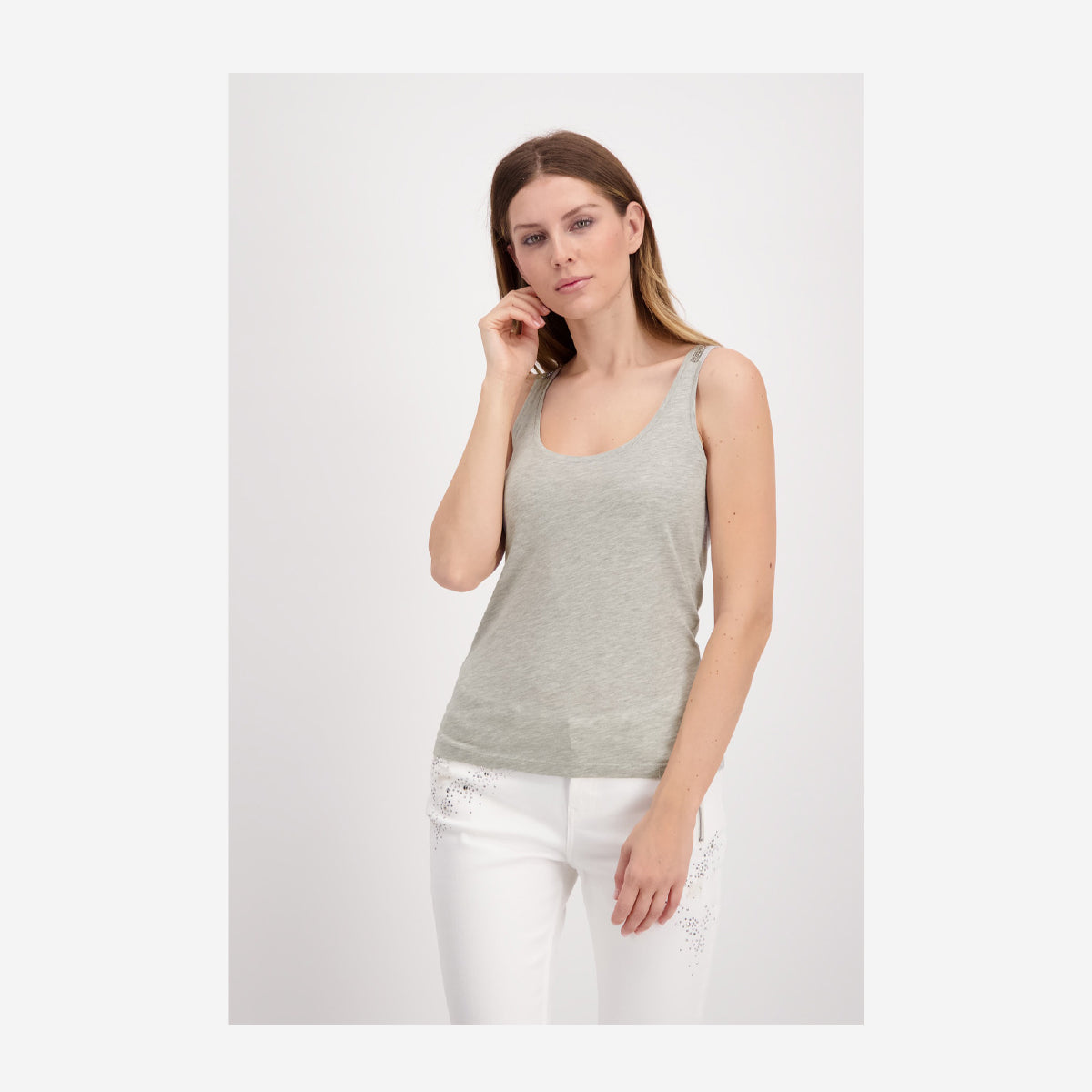JERSEY TOP WITH ROUND NECK AND RHINESTONE DETAILS