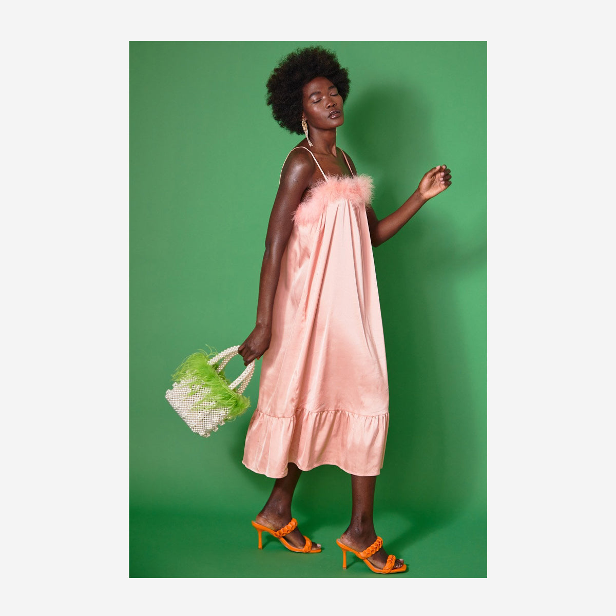 LULU SATIN MARBO FUR DRESS