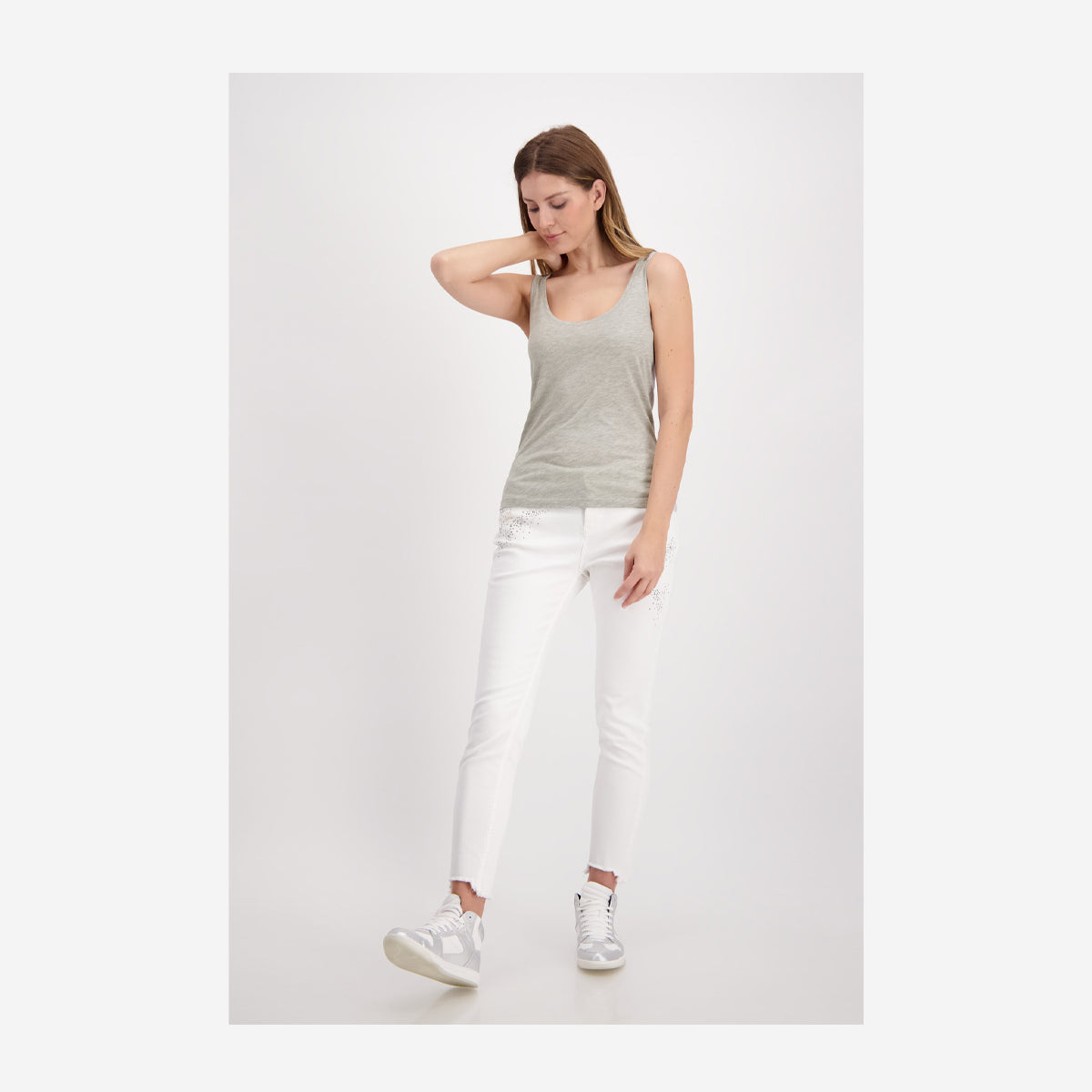JERSEY TOP WITH ROUND NECK AND RHINESTONE DETAILS