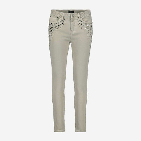 NARROW 5 POCKET JEANS WITH RIVETS AND RHINESTONES