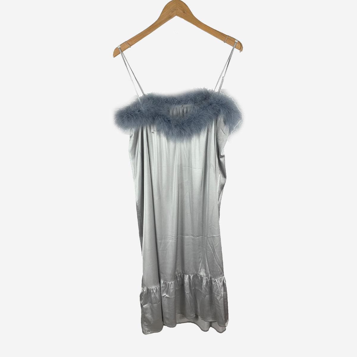 LULU SATIN MARBO FUR DRESS