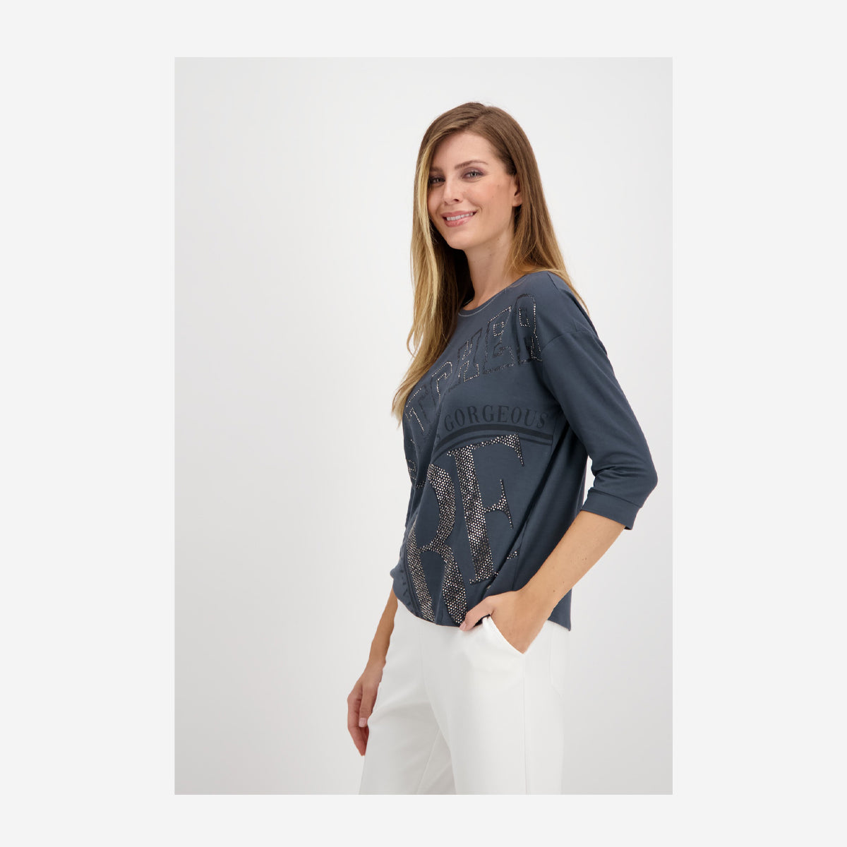 JERSEY SHIRT WITH ¾ ARM AND RHINESTONES