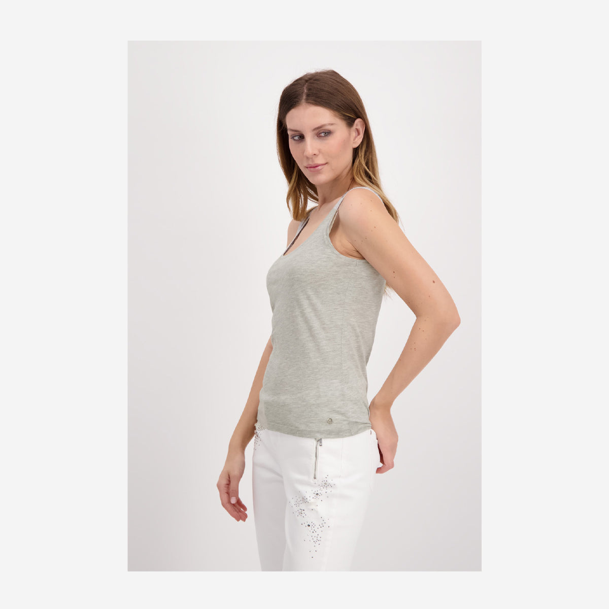 JERSEY TOP WITH ROUND NECK AND RHINESTONE DETAILS
