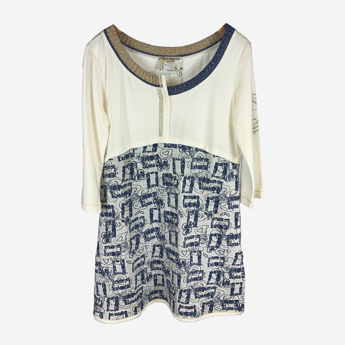 3/4 SLEEVE CONTRAST PRINT TOP