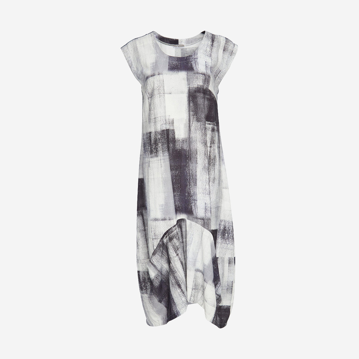 PRINT DRESS CURVE HEMLINE