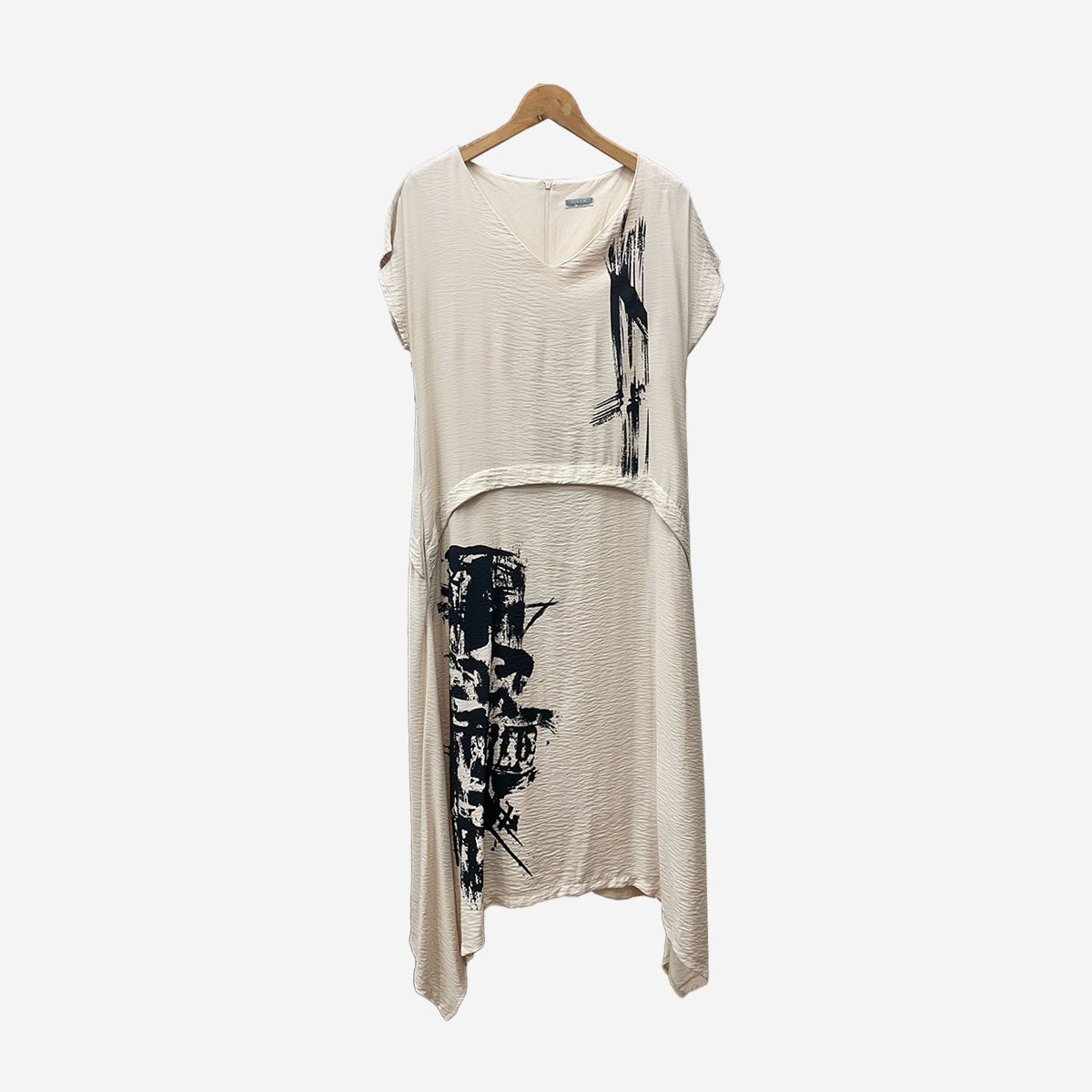 OATMEAL DRESS WITH PLACEMENT PRINT SKIRT