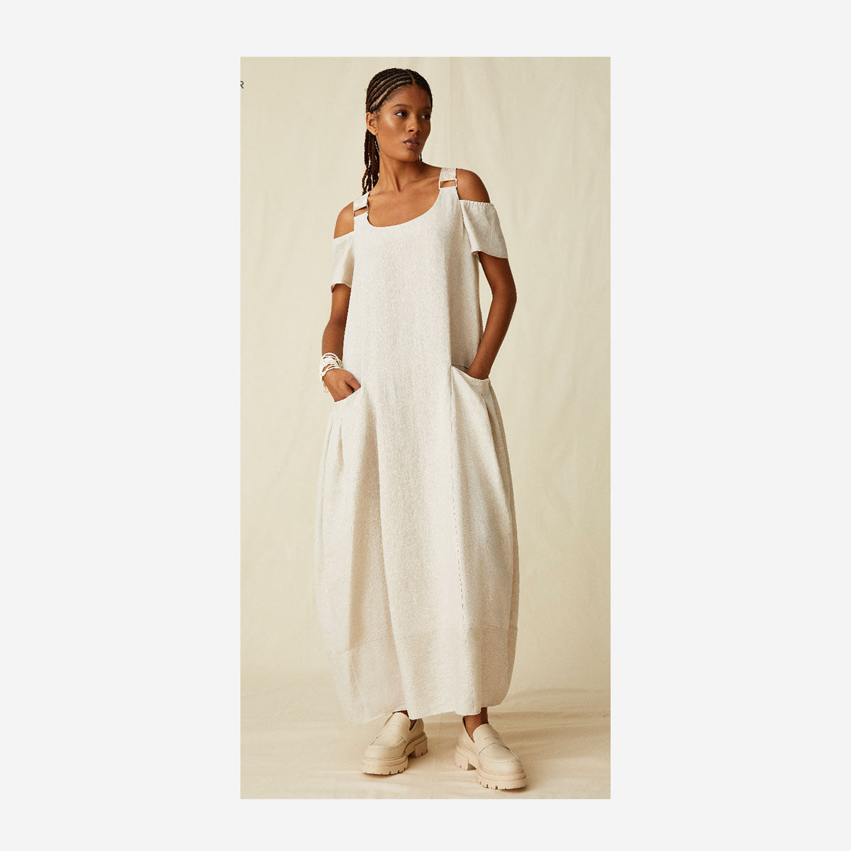 OBLIQUE SHORT SLEEVE DRESS WITH BELT SHOULDERS / S2314184DR