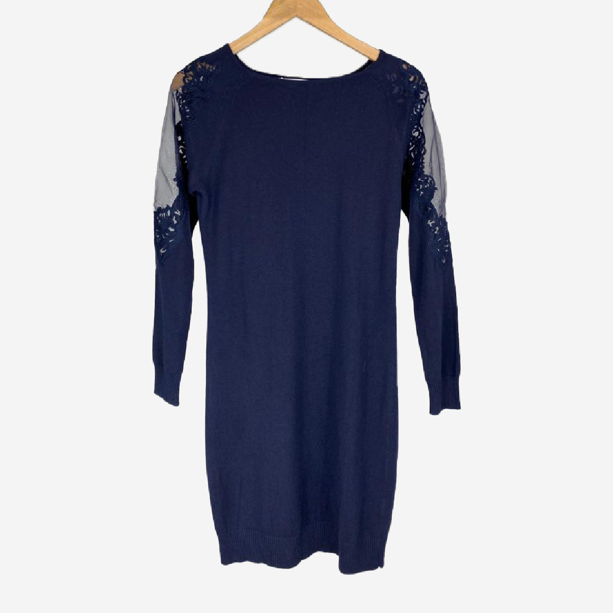 STUNNING NAVY TUNIC WITH SHEER CUT OUT SLEEVE