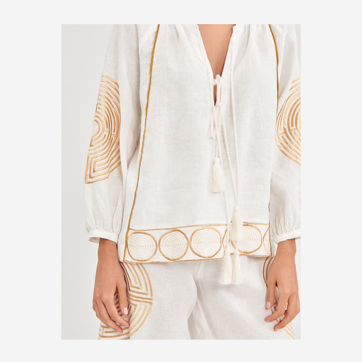 WHITE LABYRINTH LINEN EMBROIDERED TOP