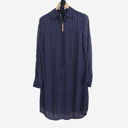 PINSTRIPE SHIRT DRESS WITH BELT