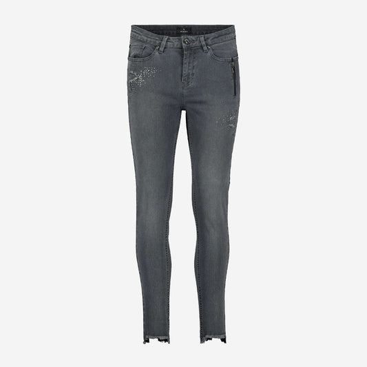 NARROW 5 POCKET JEANS WITH FRINGES AND DETAILS - GREY